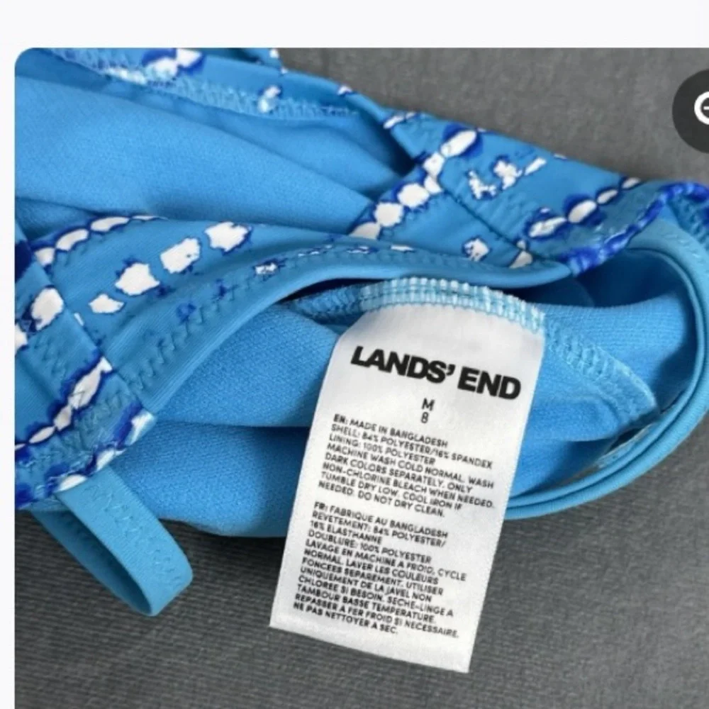LANDS END Blue Striped Kids 1 Piece Swimsuit Girls Medium 8